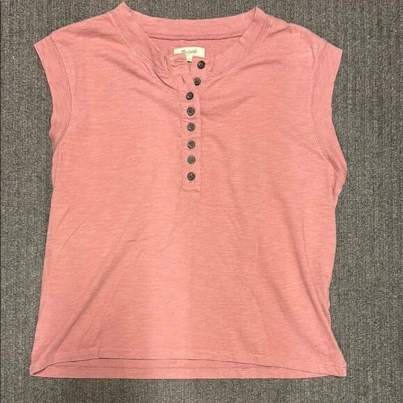 Madewell Pink Cap Sleeve Polo Crop Tee - Picture 1 of 2